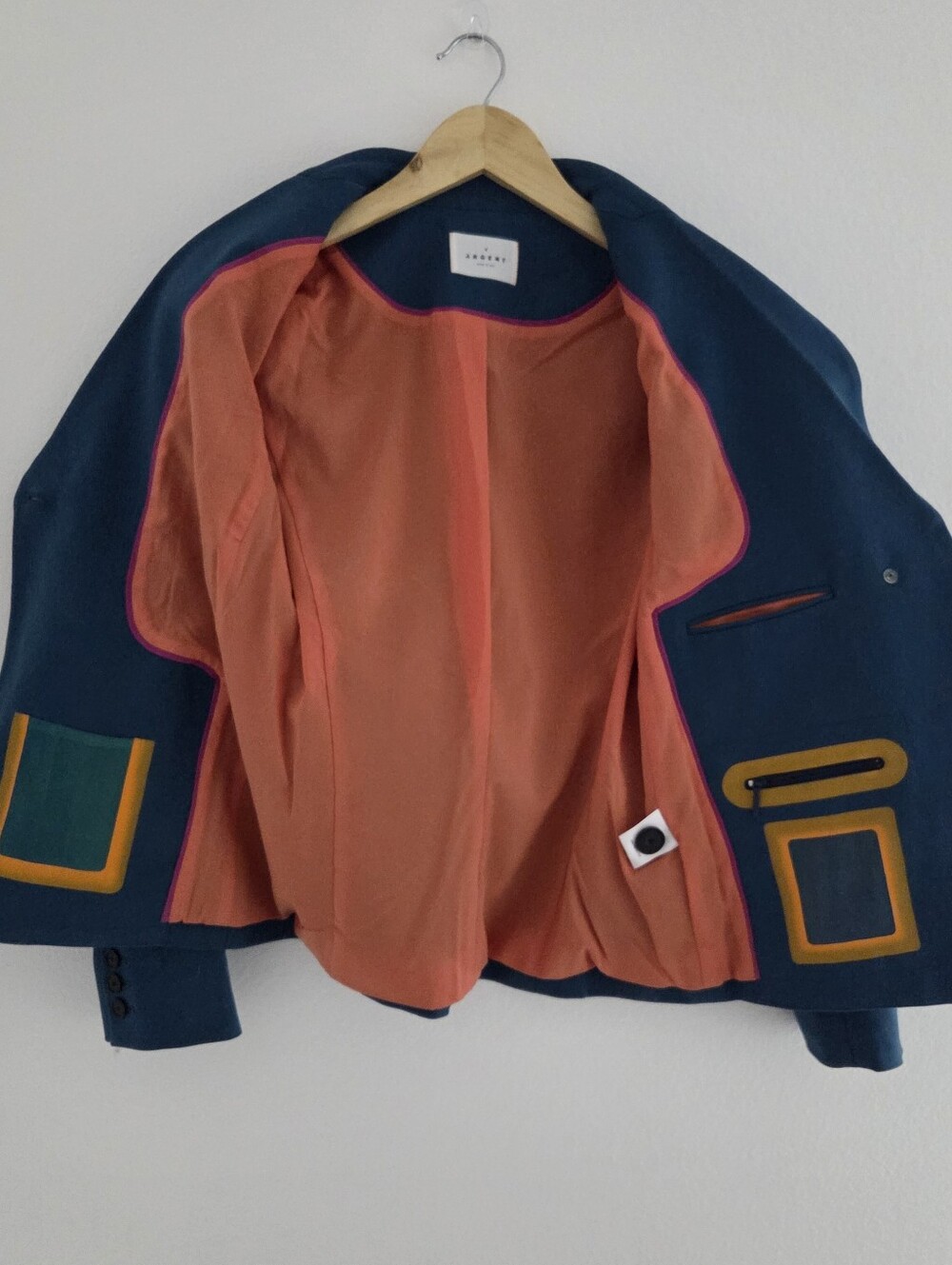 Argent Performance Double-Breasted Blazer in teal and Orange Lining - Picture 6 of 7